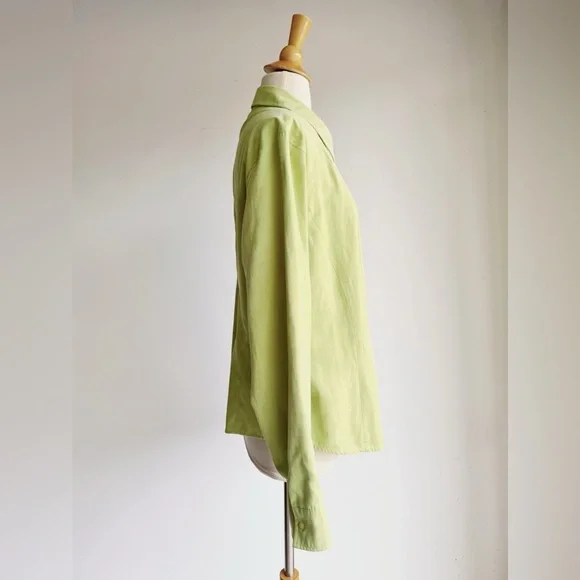 TALBOTS Vintage Lime Green Faux Suede Shirt Jacket Button Down XL Vintage - Picture 4 of 6